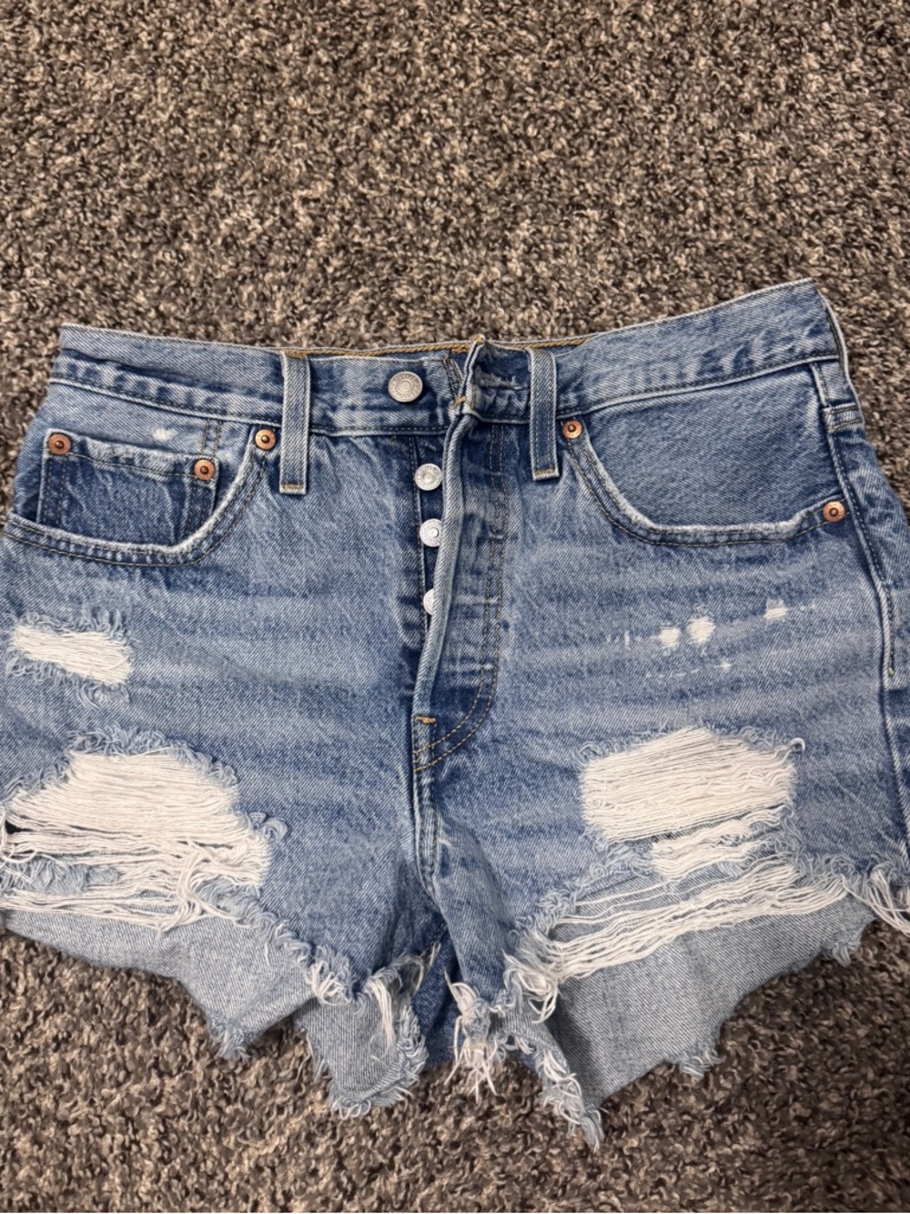 Levi's 501 Light Blue Distressed High-Rise Denim Shorts